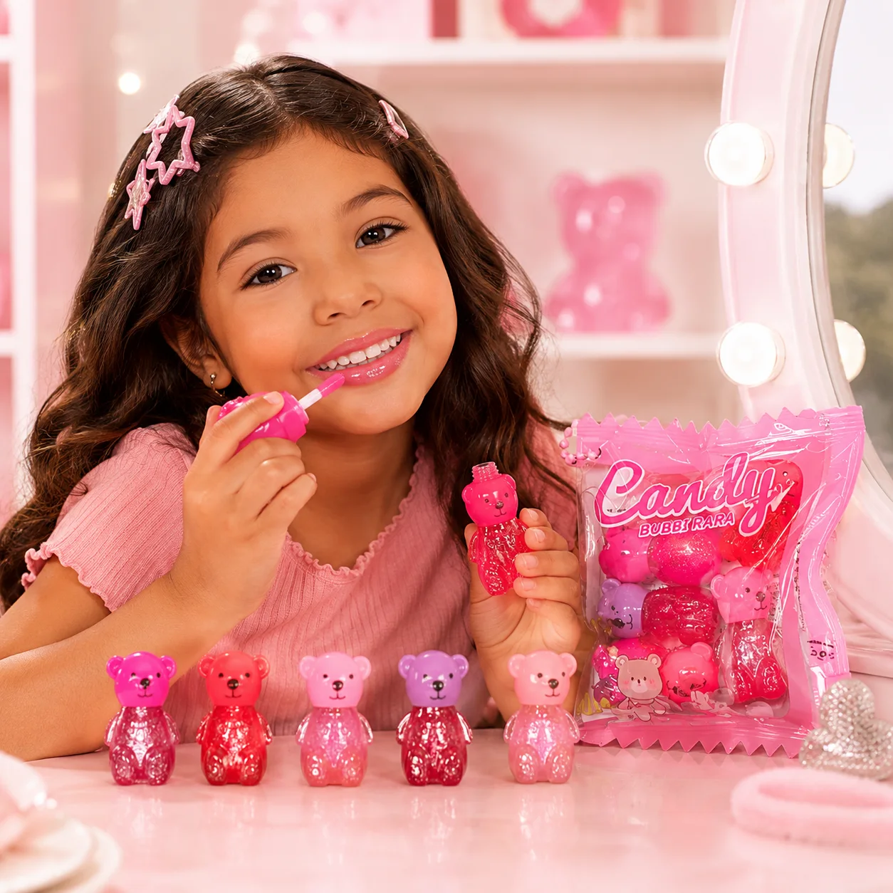 Kit Mini Gloss Infantil Bobbi Rara com 6 Itens + Bolsinha | Maquiagem Infantil