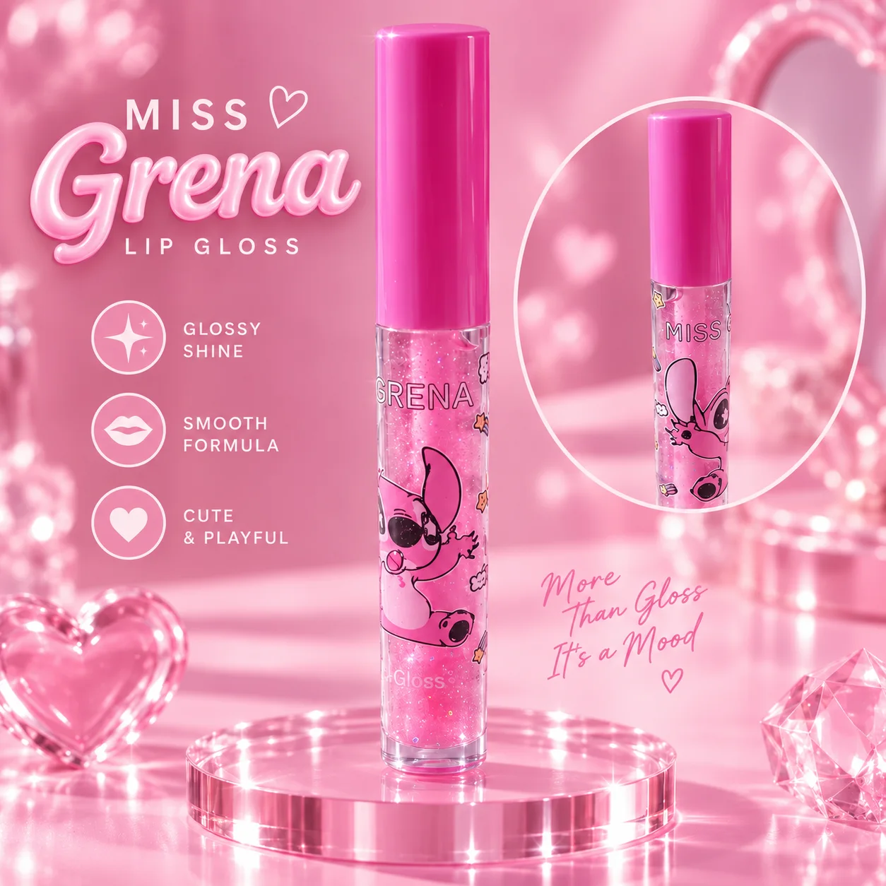 Lip Gloss Cut Angel | Miss Grena Cor Rosa Claro Brilho Labial