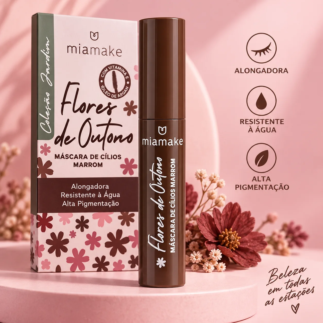 Mascara de Cílios Flores de Outono Alongadora Resistente A Água Alta Pigmentação | Mia Make Marrom Maquiagem para Cílios