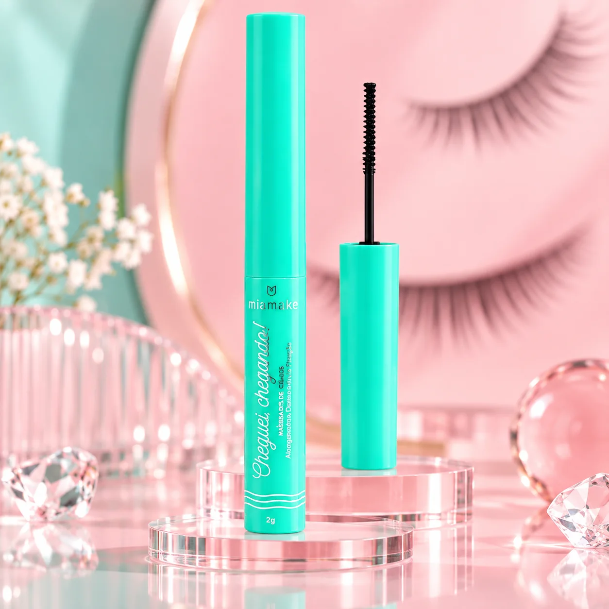 Mascara de Cílios Cheguei Chegando Alongamento Extremo, Up Fixação e Secagem Rápida Mia Make Preta Maquiagem para Cílios