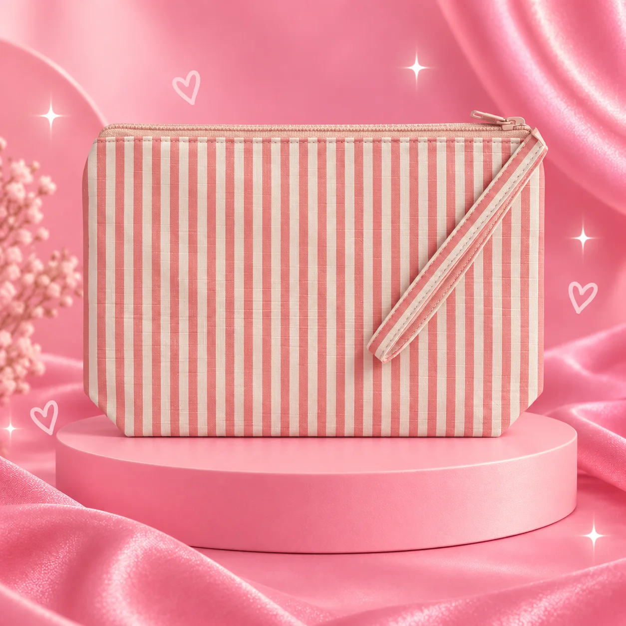 Necessaire Listrada Branca e Rosa | Aliah Organizador Feminino