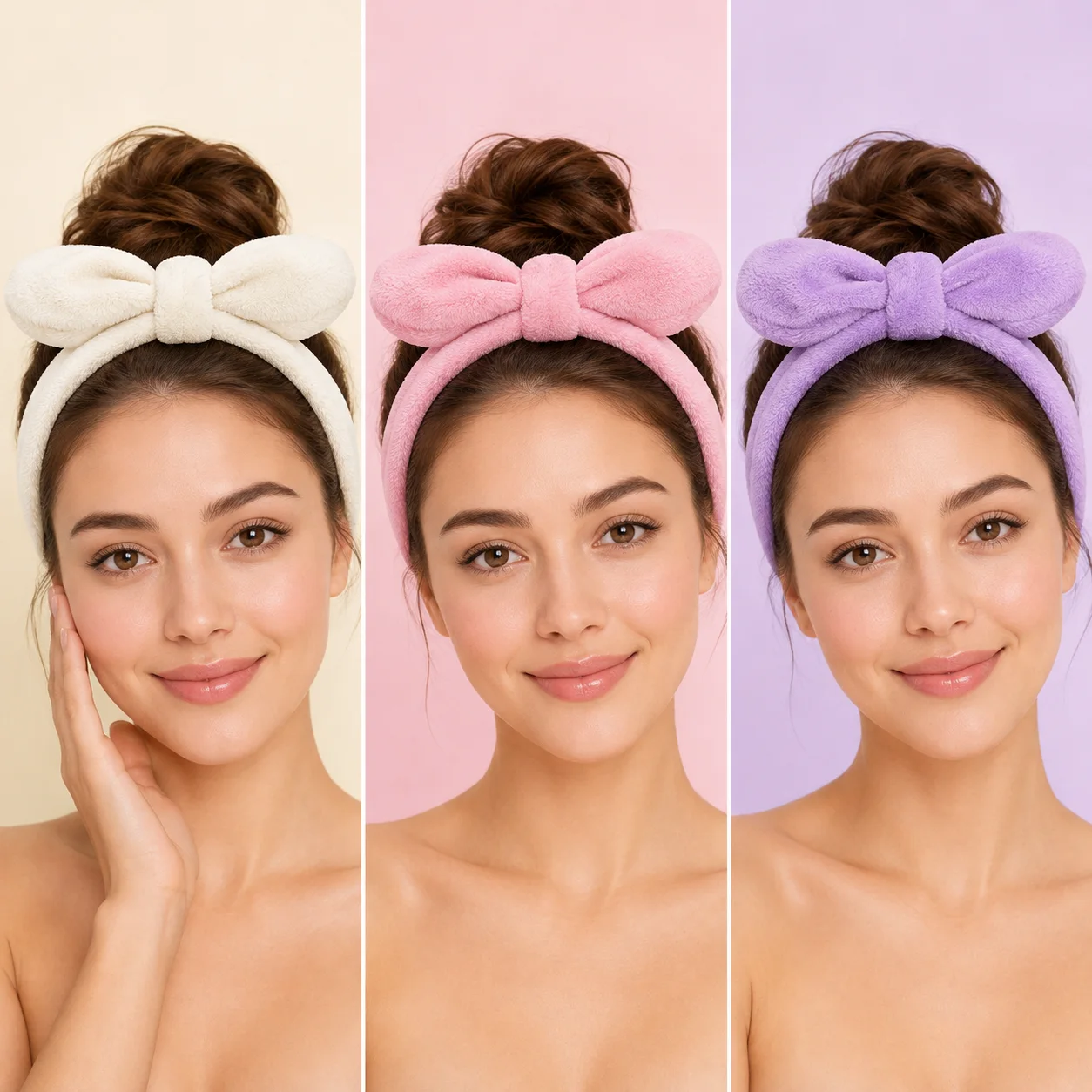 Tiara para Skincare com Laço Roxo | Acessório de Skincare · Sem Marca