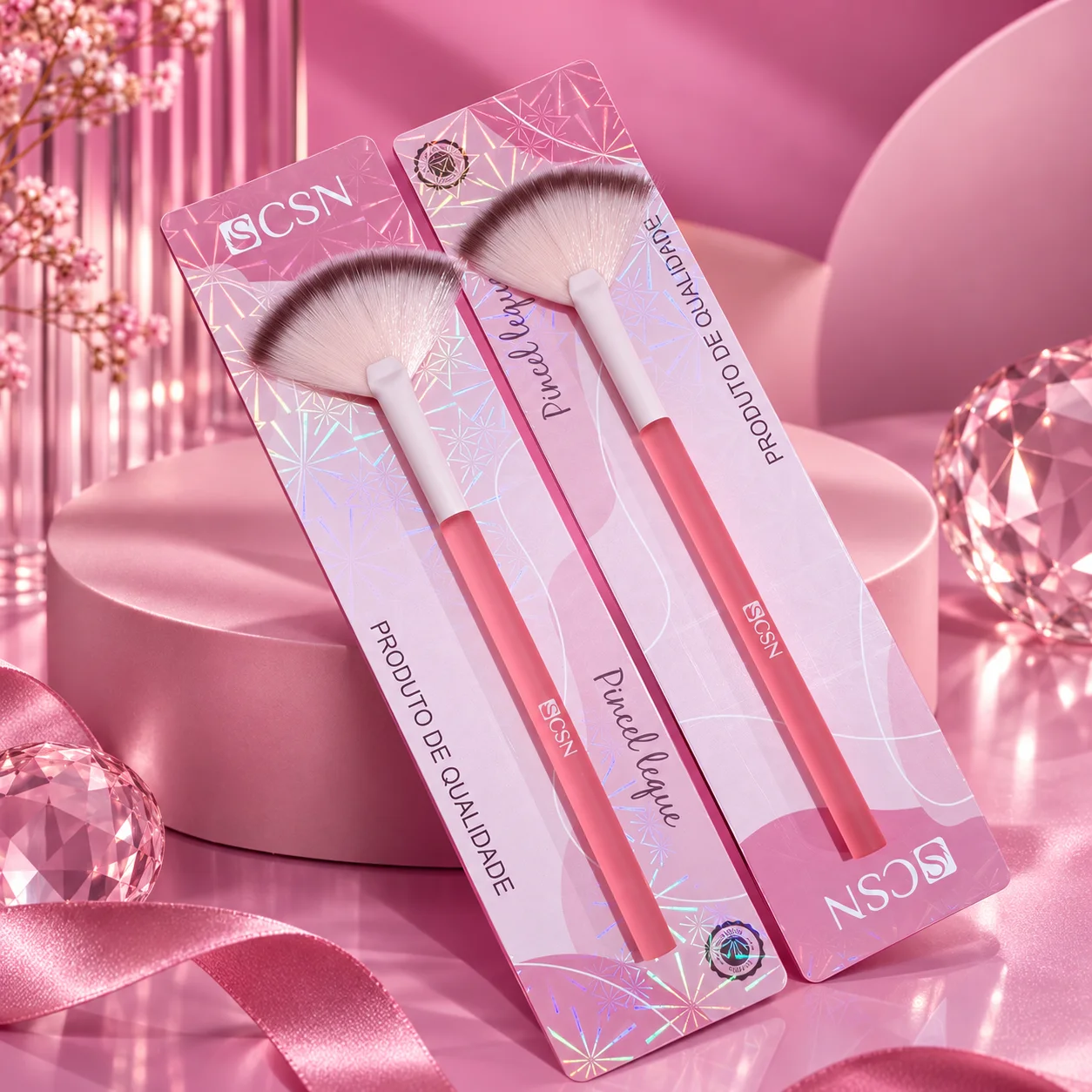 Pincel Leque Rosa | Csn Pincel de Maquiagem