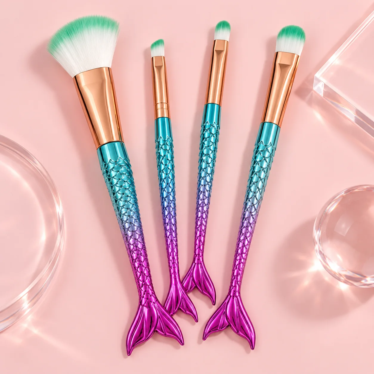 Outra imagem de Kit de Pincéis para Maquiagem Sereia 4 Peças Azul e Roxo · Sem Marca