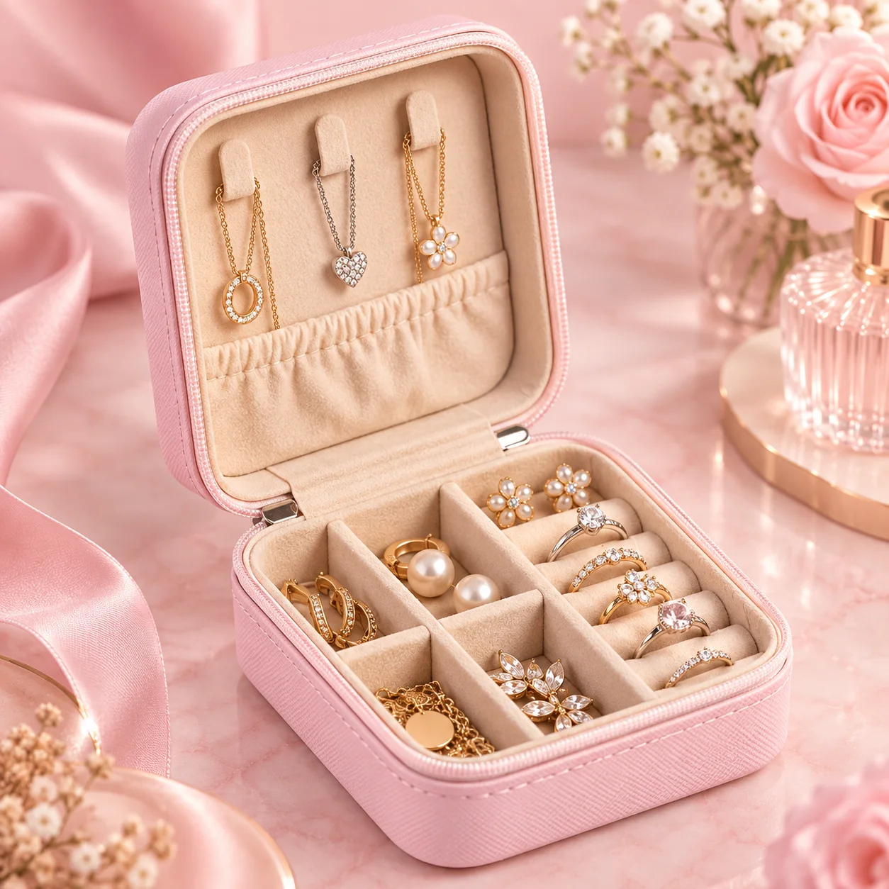 Porta Joias com Ziper Rosa Claro | Organizador Feminino · Sem Marca