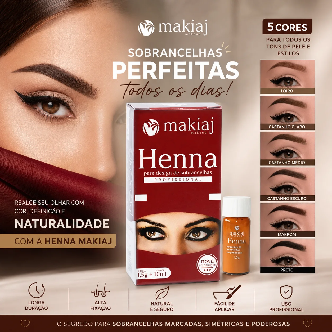 Henna Para Design De Sobrancelhas Makiaj Castanho Escuro