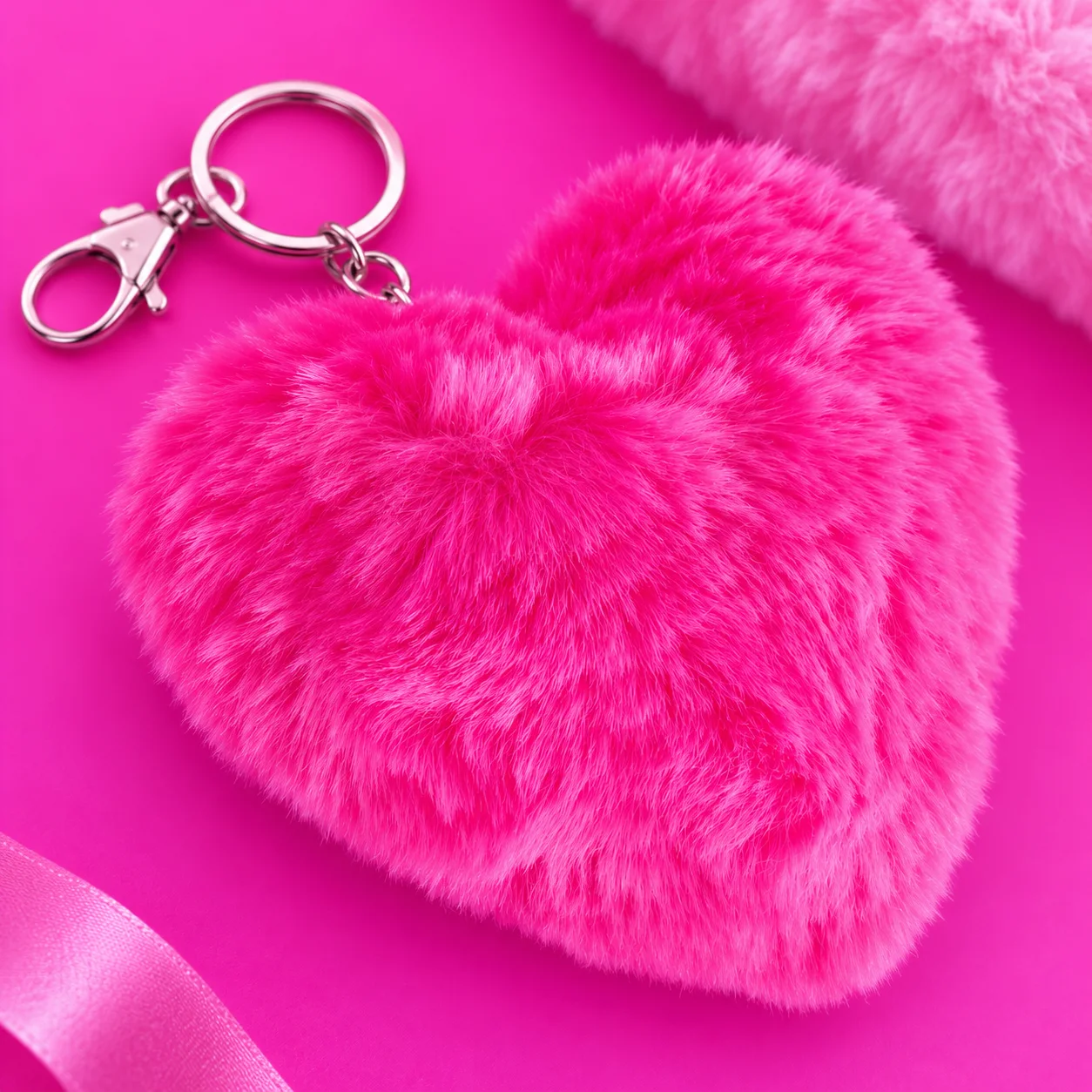 Chaveiro Grande De Coração Pelucia  Rosa Escuro
