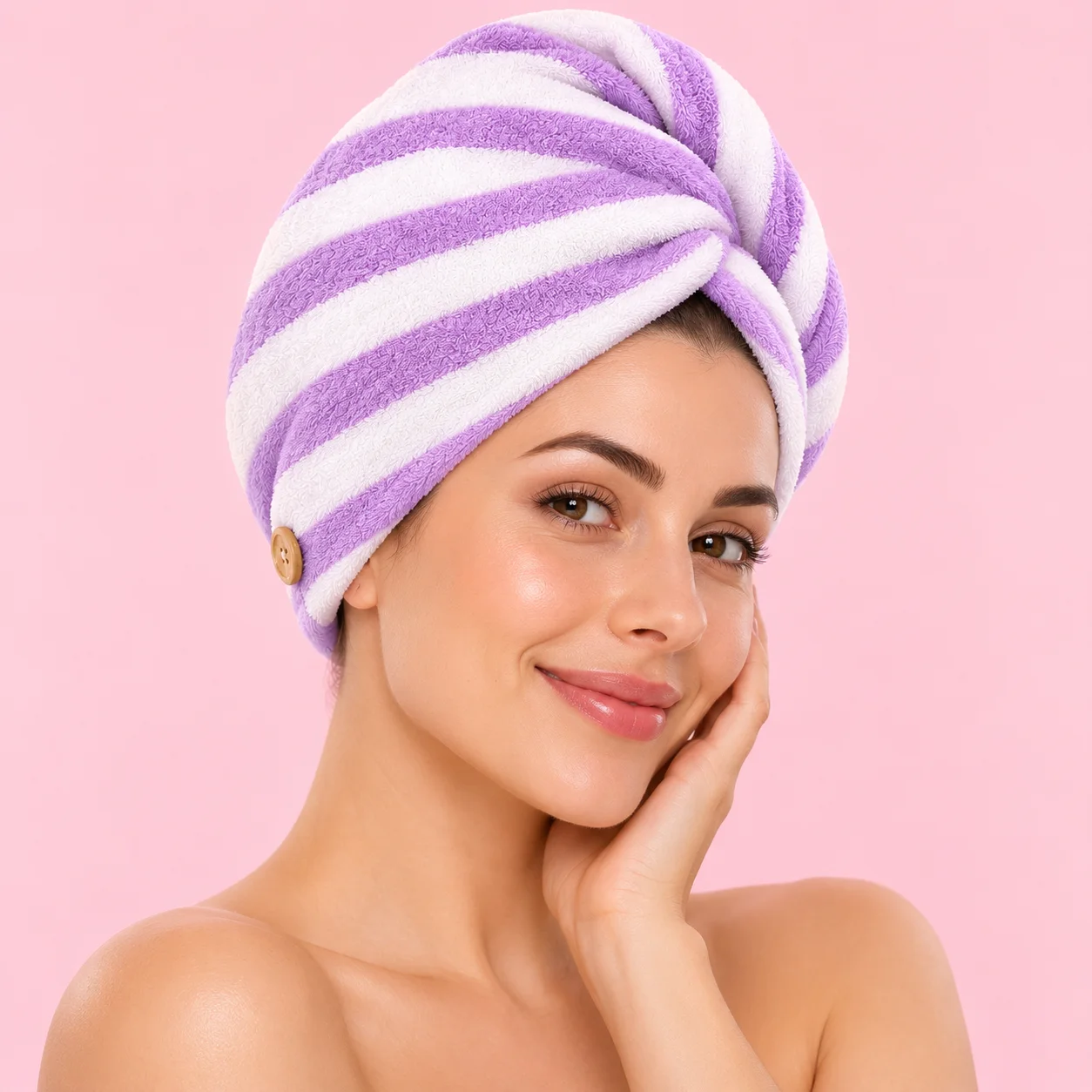 Touca De Cabelo Pos Banho Mandala Branco Com Listra Roxa