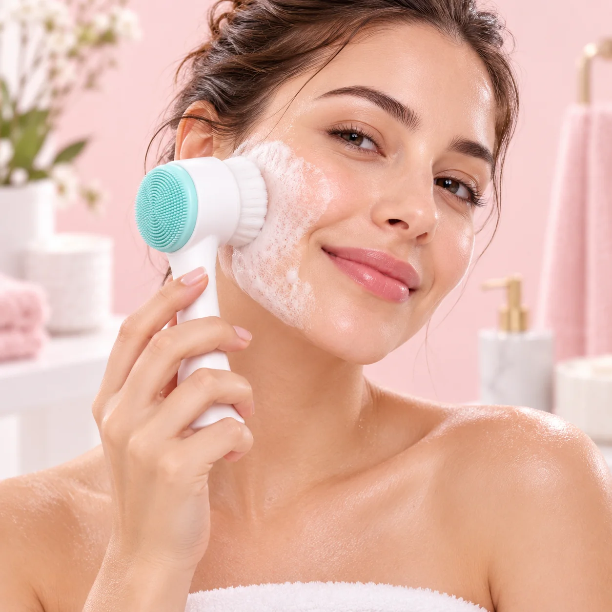 Escova Facial para Skincare | Branco com Verde Agua Acessório de Skincare