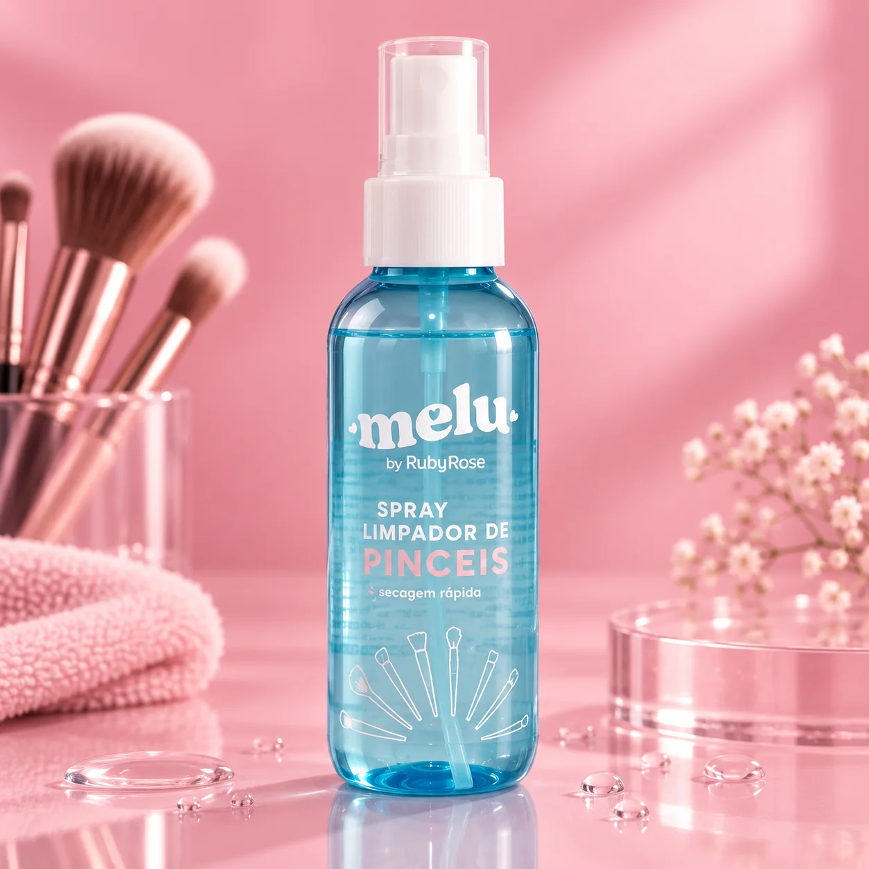 Spray de Limpar Pinceis Secagem Rapida | Melu Azul Pincel de Maquiagem
