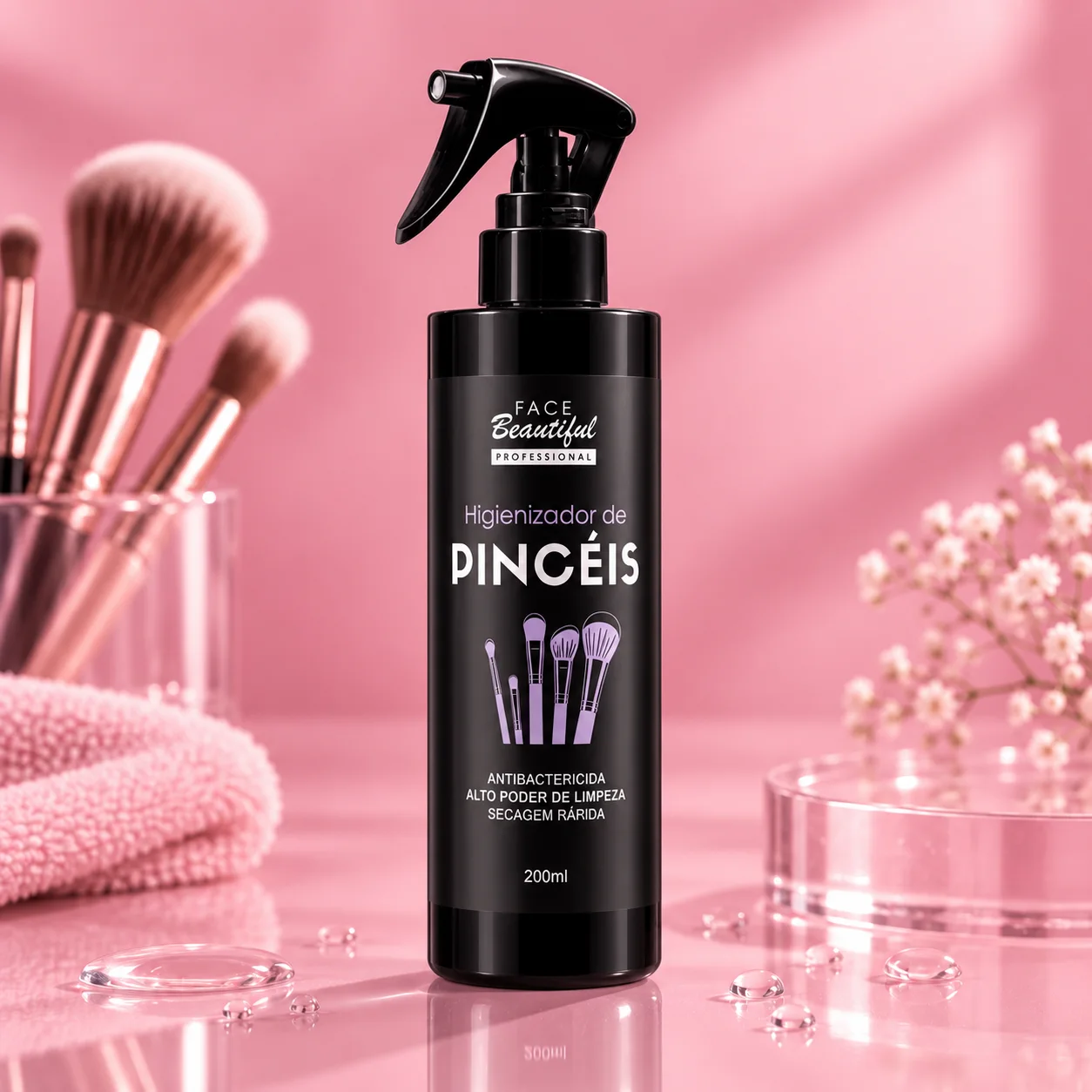 Spray de Limpar Pinceis Secagem Rapida | Face Beauty Preto Pincel de Maquiagem