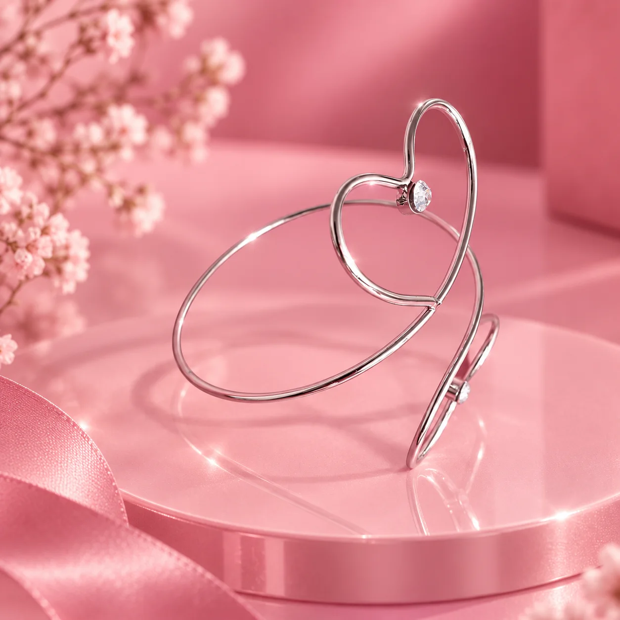 Bracelete Prata Coração | Acessório Feminino
