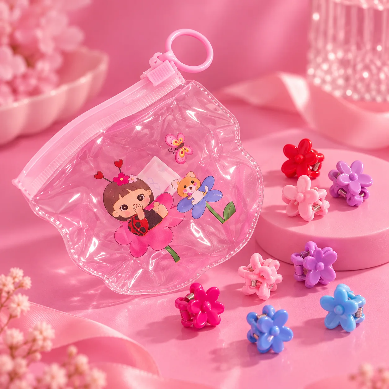 Bolsinha de Mini Prendedores | Florzinha Sortida Acessório de Cabelo