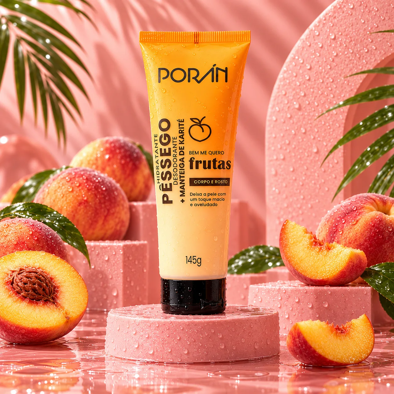 Hidratante Corpo e Rosto Bem Me Quero | Porán Corporal e Facial · Poran · Pessego + Manteiga De Karité