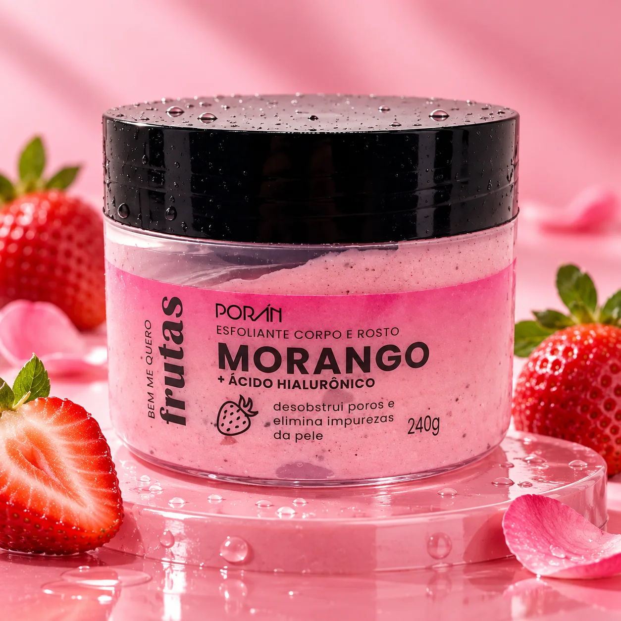 Esfoliante Corpo E Rosto Poran Morango + Ácido Hialurônico