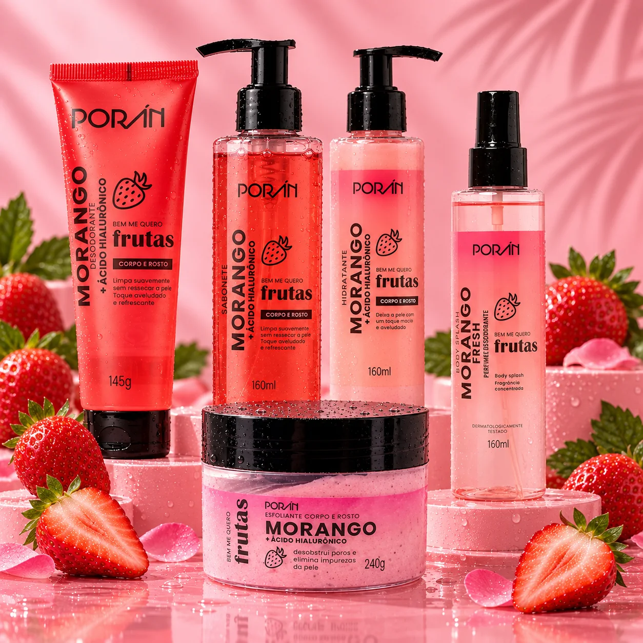 Body Splash Bem Me Quero Frutas | Porán Morango + Ácido Hialurônico Fragrância Corporal · Poran
