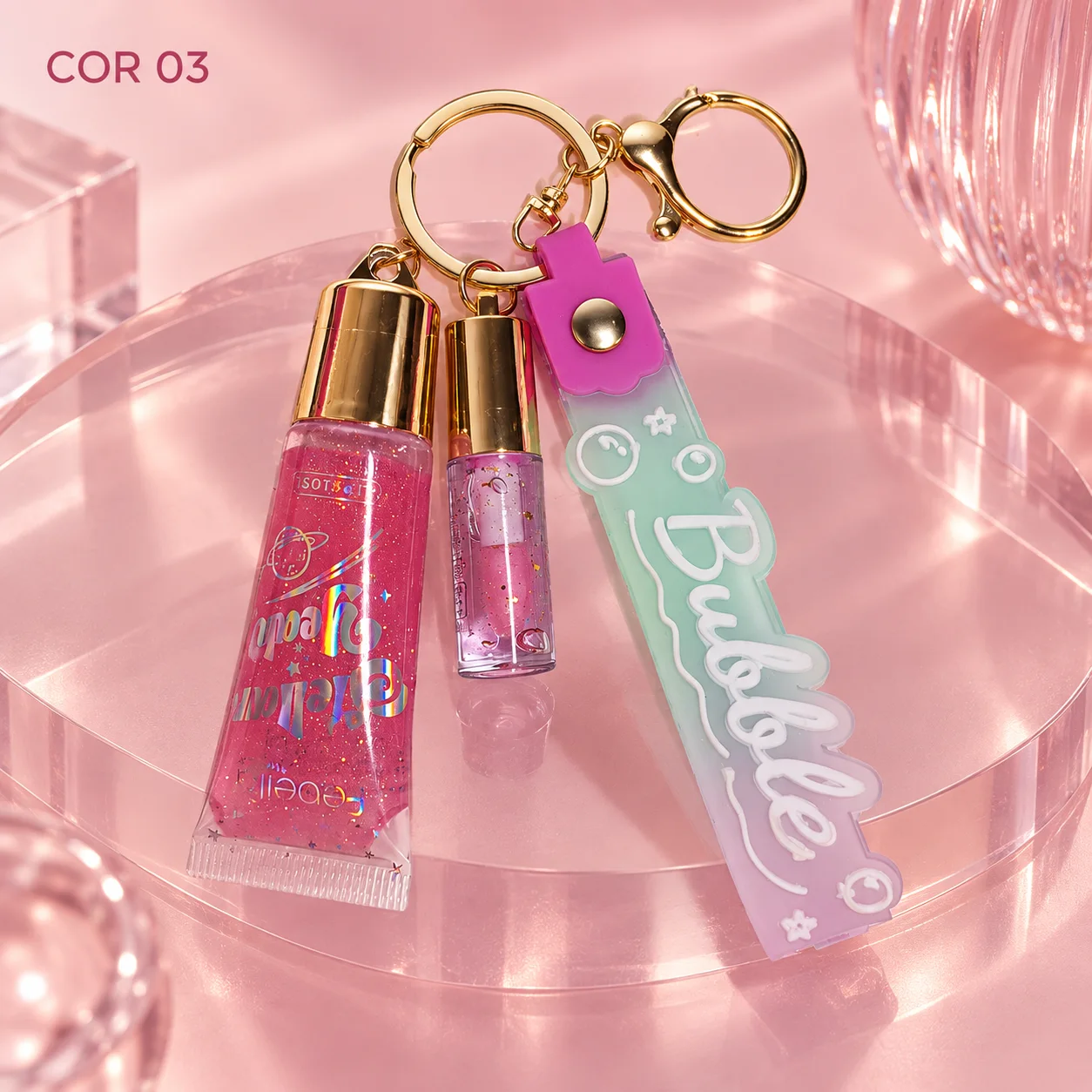 Lip Gloss Stellar Yeah Mini com Chaveiro | Febella Cor 03 Brilho Labial Febella Cor 03