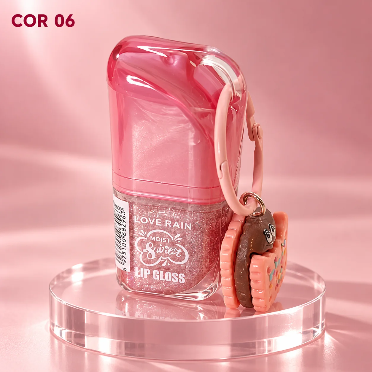Lip Gloss com Chaveiro | Love Rain Cor 06 Brilho Labial Love Rain Cor 06