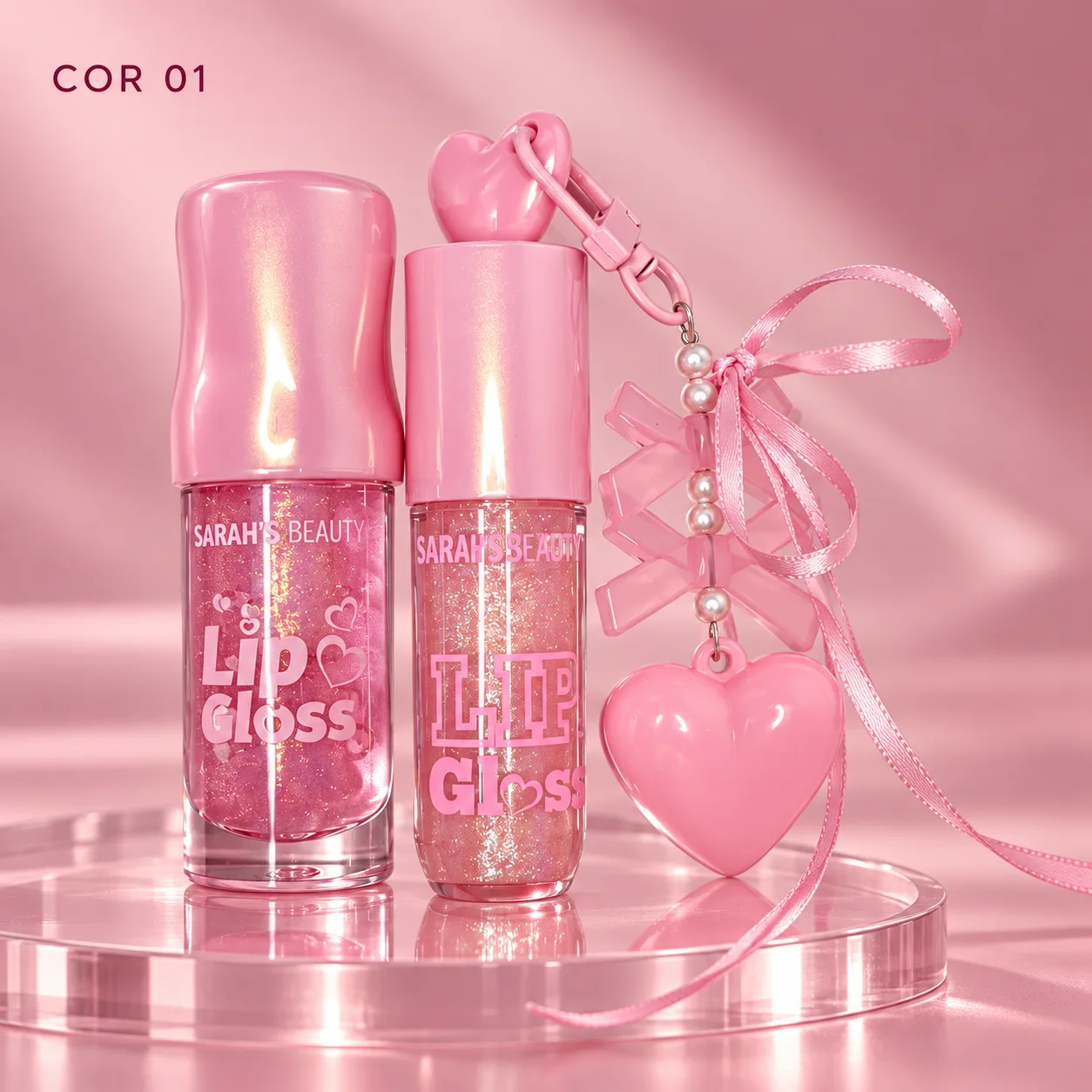 Kit com 2 Lip Gloss e Chaveiro | Sarahs Beauty Cor 01 Brilho Labial