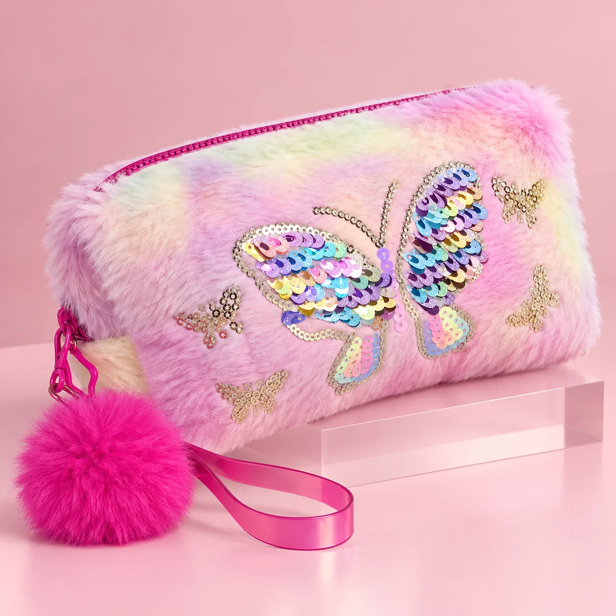Necessaire Borboleta com Paetê Rosa e Amarelo | Organizador Feminino  Rosa e Amarelo