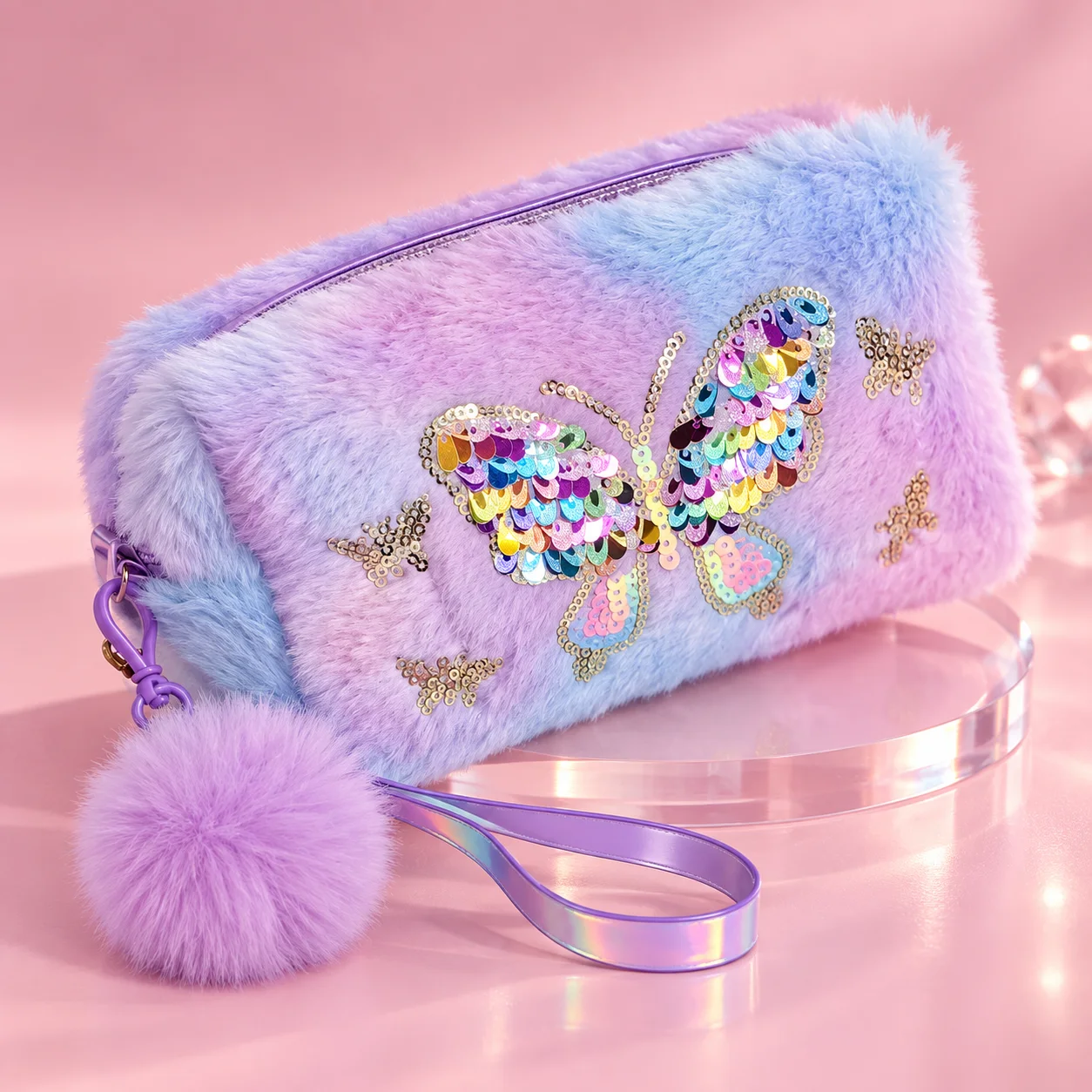Necessaire Borboleta com Paetê Roxa e Azul | Organizador Feminino