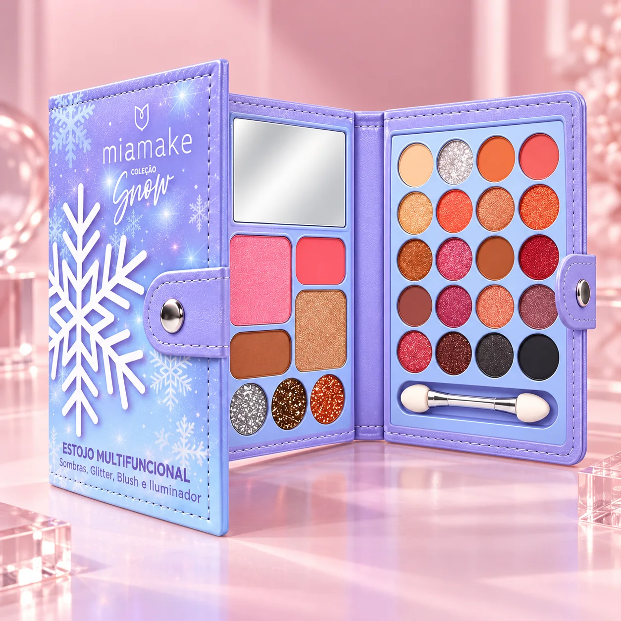 Estojo de Maquiagem Mia Make Snow 20 Sombras + Blush e Iluminador