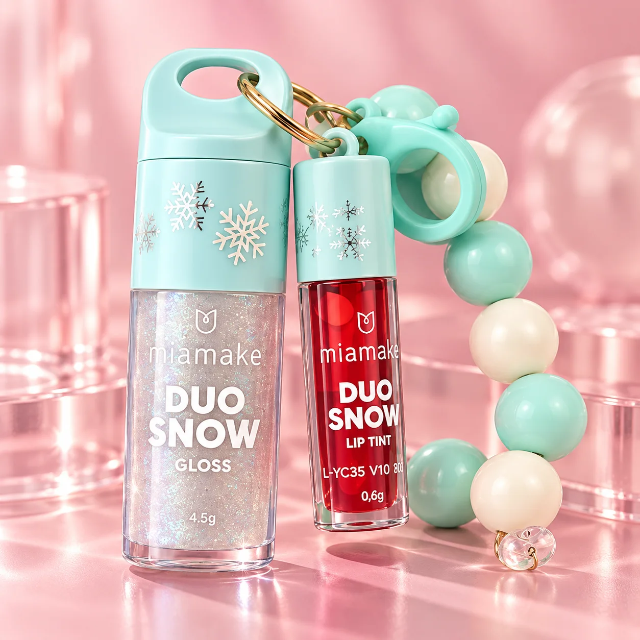 Gloss e Lip Tint Duo Snow Mia Make para Lábios Corados com Pulseira Azul
