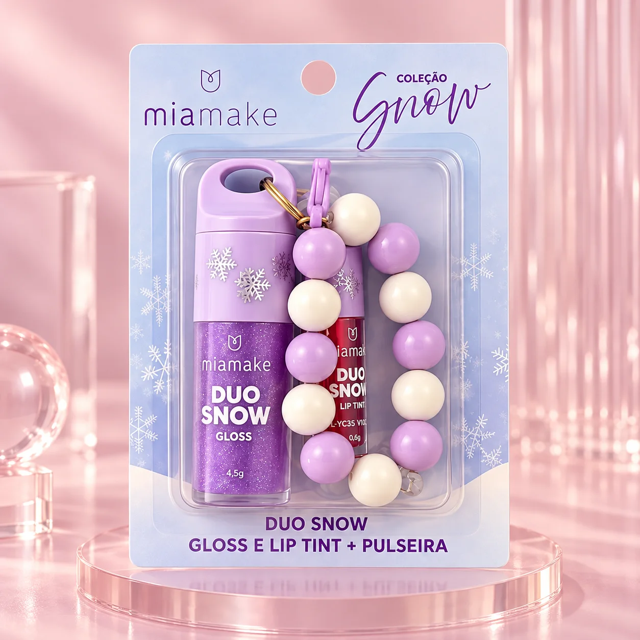 Duo Snow Gloss e Lip Tint com Pulseira Mia Make Lilás