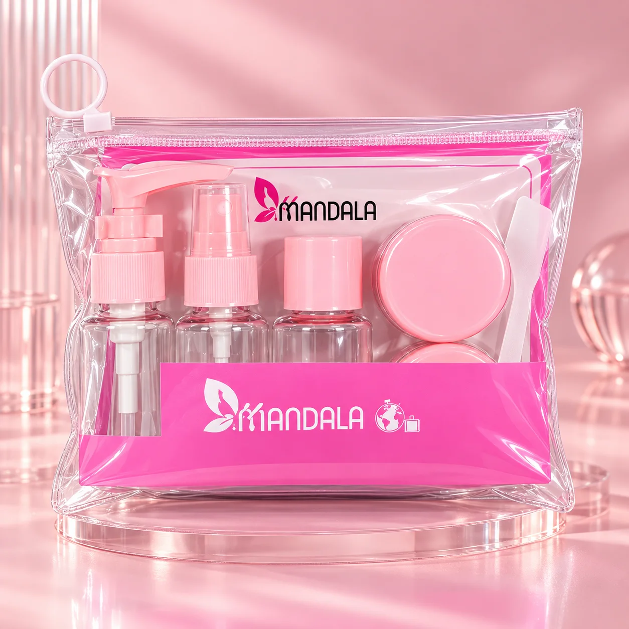 Kit Viagem com 5 Frascos Mandala Rosa claro Mandala Rosa Claro