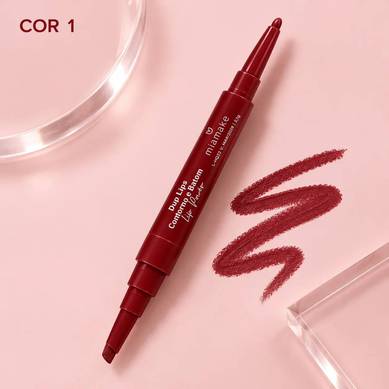 Kit Lápis de Contorno e Batom Retrátil Mia Make Duo Lips Cor 01