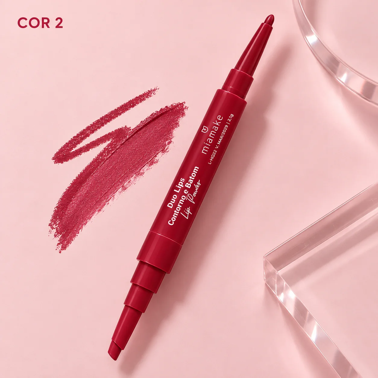 Kit Lápis de Contorno e Batom Retrátil Mia Make Duo Lips Cor 02 Mia Make Cor 02