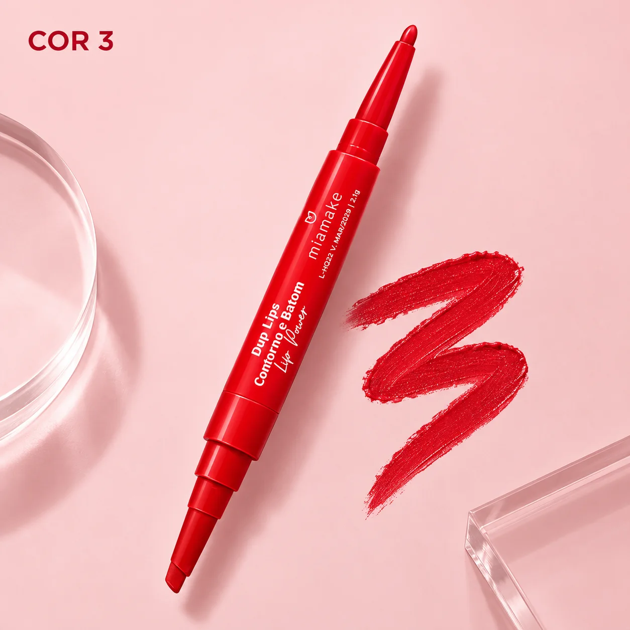 Kit Lápis de Contorno e Batom Retrátil Mia Make Duo Lips Cor 03 Mia Make Cor 03