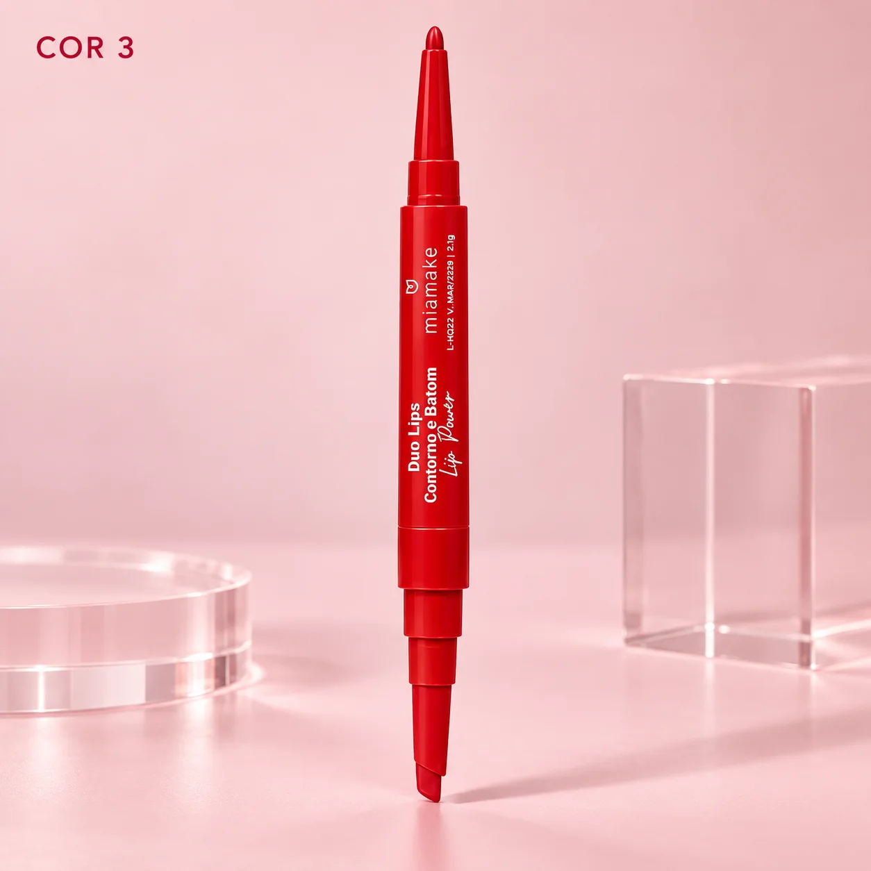 Kit Lápis de Contorno e Batom Retrátil Mia Make Duo Lips Cor 03 Mia Make Cor 03