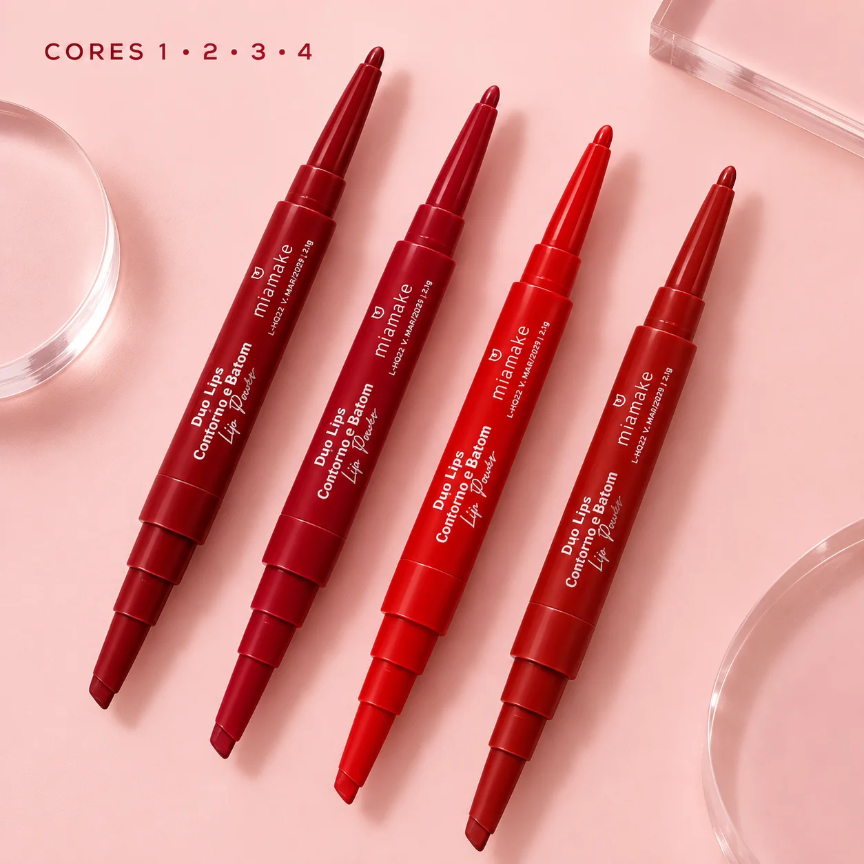 Kit Lápis de Contorno e Batom Retrátil Mia Make Duo Lips Cor 03 Mia Make Cor 03