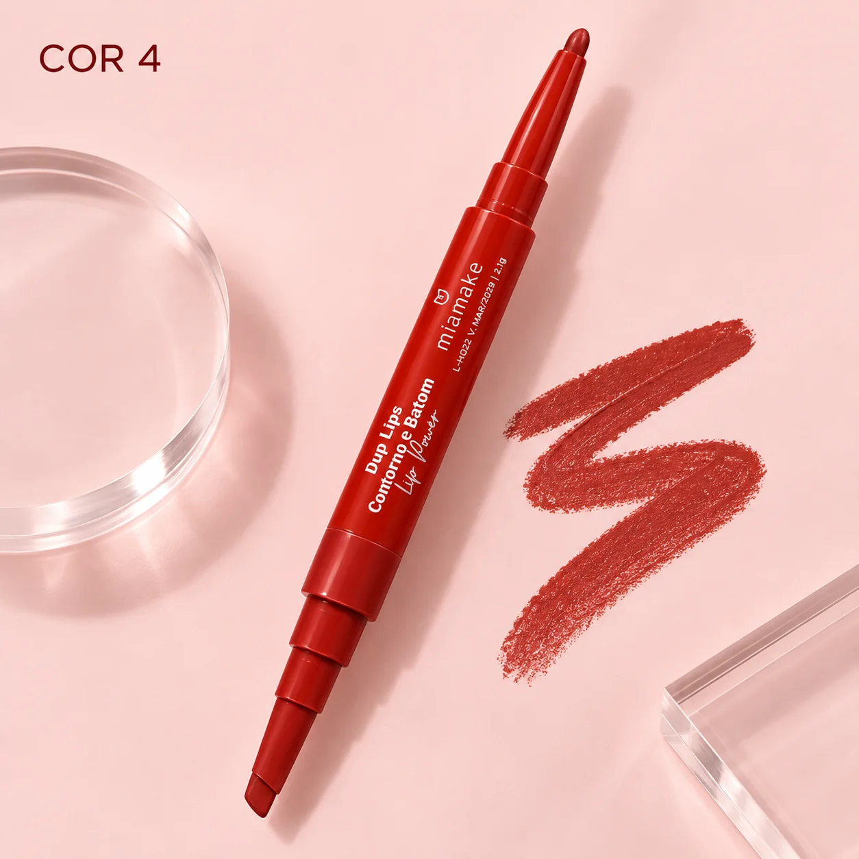 Kit Lápis de Contorno e Batom Retrátil Mia Make Duo Lips Cor 04 Mia Make Cor 04