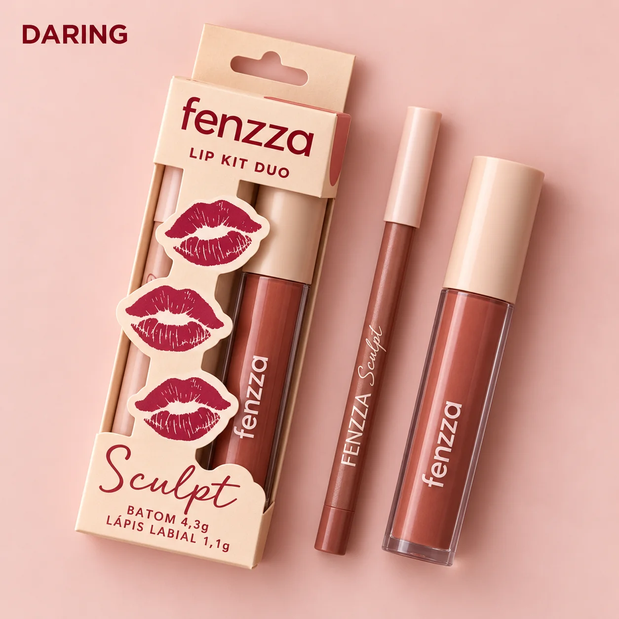 Outra imagem de Kit Lápis Labial e Batom Líquido Fenzza Duo Sculpt Cor 01