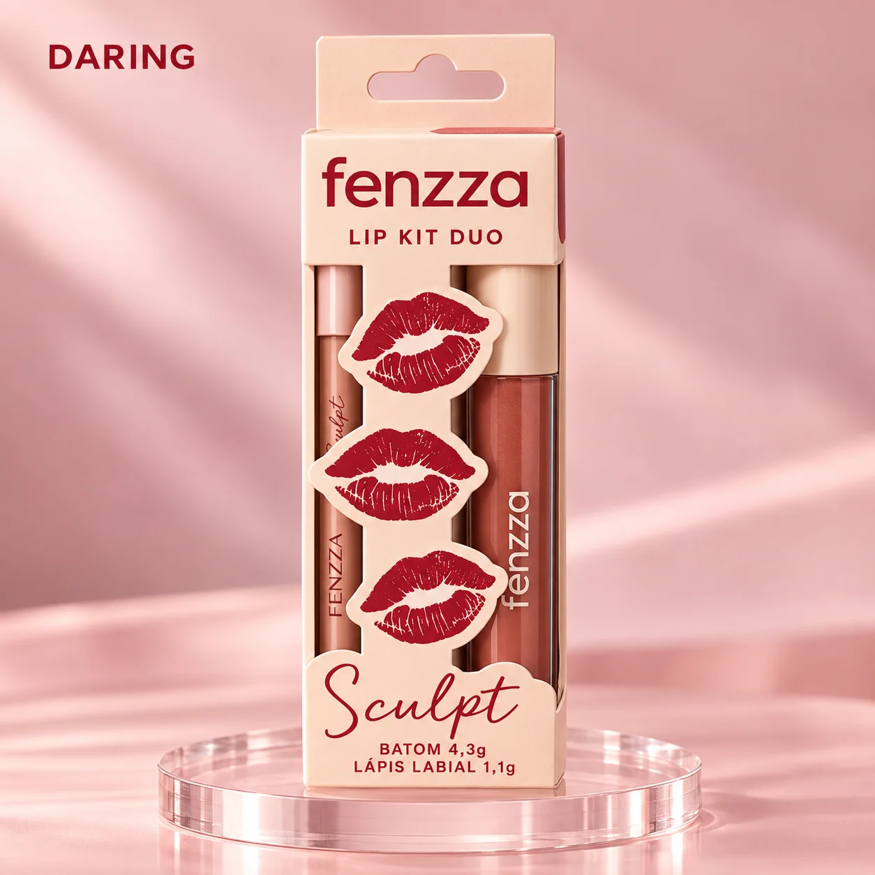 Kit Lápis Labial e Batom Líquido Fenzza Duo Sculpt Cor 01