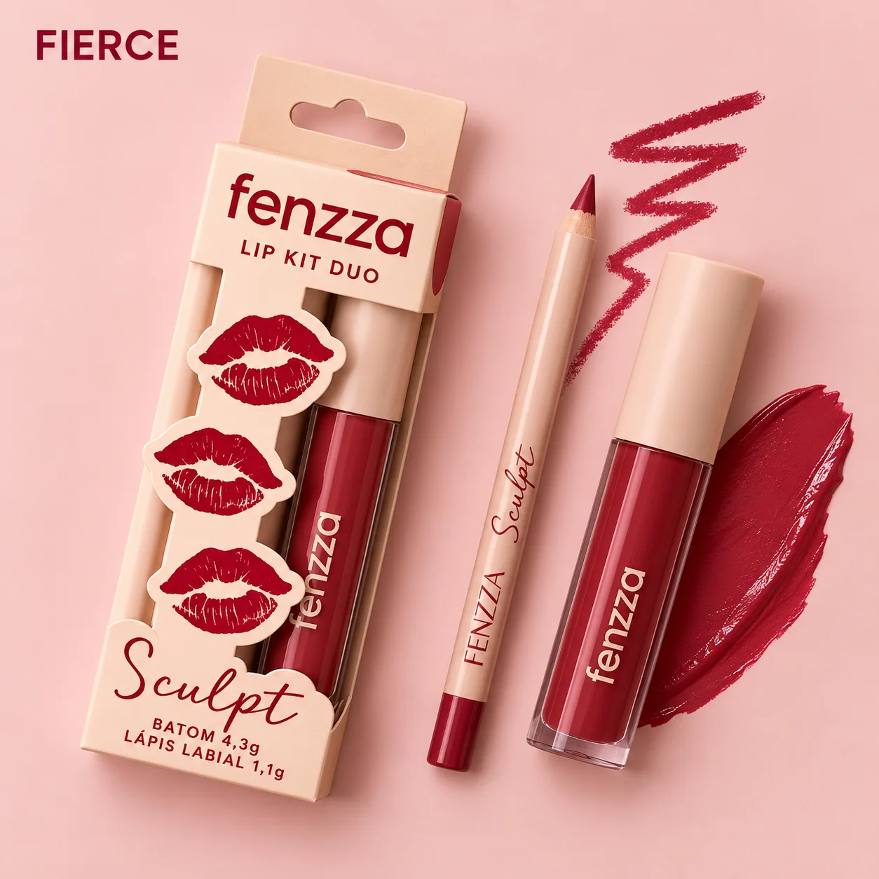 Kit Lápis Labial e Batom Líquido Fenzza Duo Sculpt Cor 02 Fenzza Cor 02