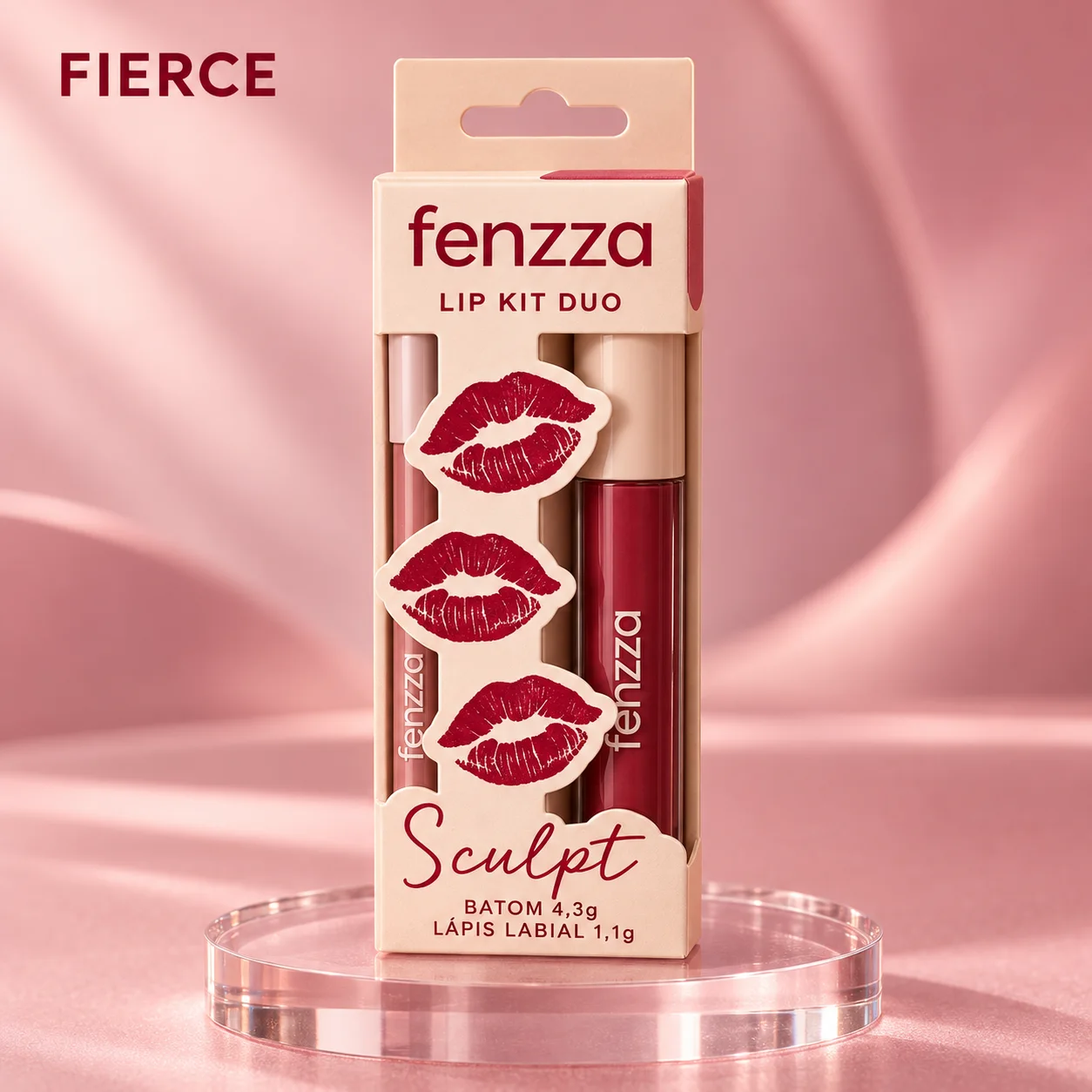 Kit Lápis Labial e Batom Líquido Fenzza Duo Sculpt Cor 02 Fenzza Cor 02