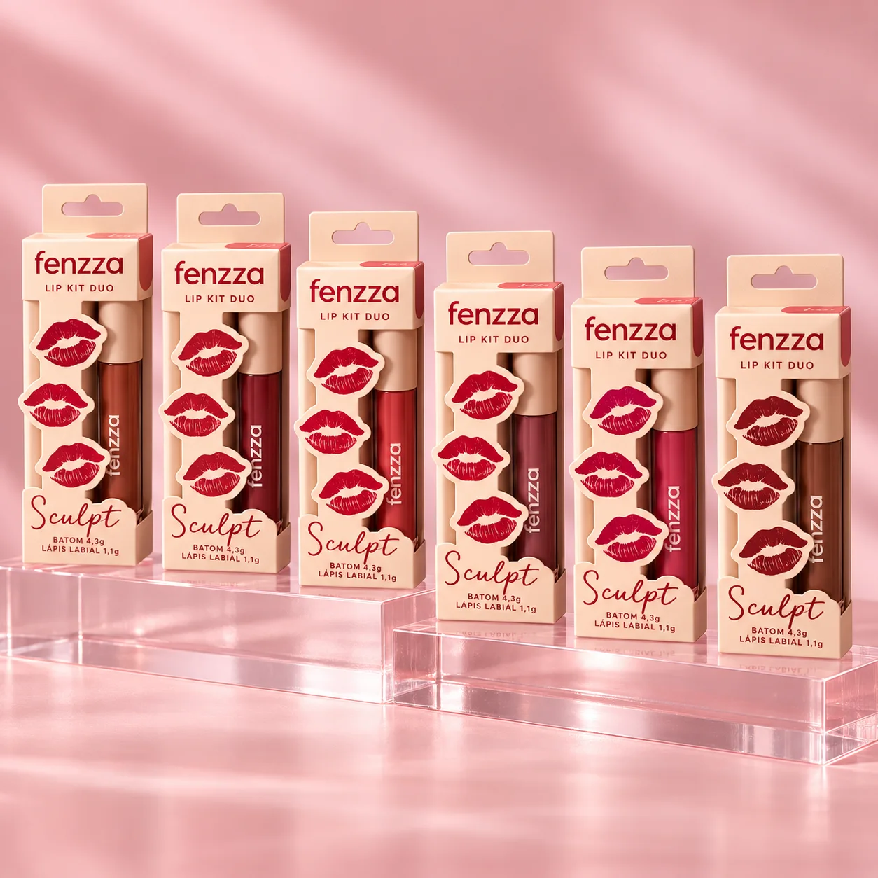 Kit Lápis Labial e Batom Líquido Fenzza Duo Sculpt Cor 02 Fenzza Cor 02