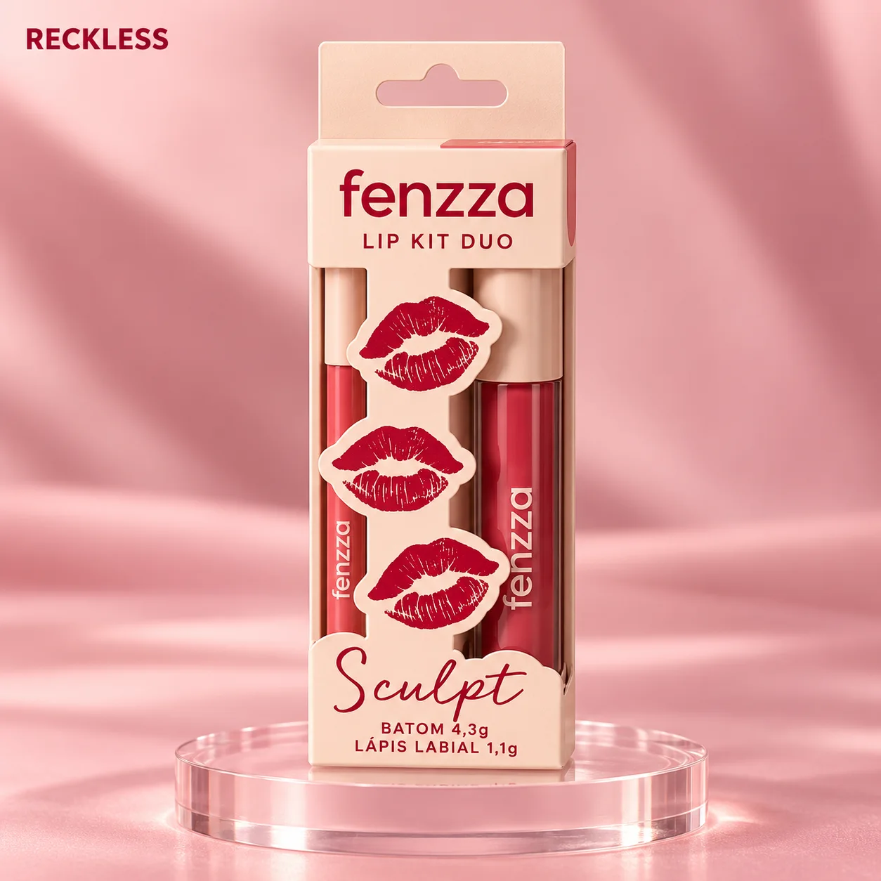 Kit Lápis Labial e Batom Líquido Fenzza Duo Sculpt Cor 03 Fenzza Cor 03