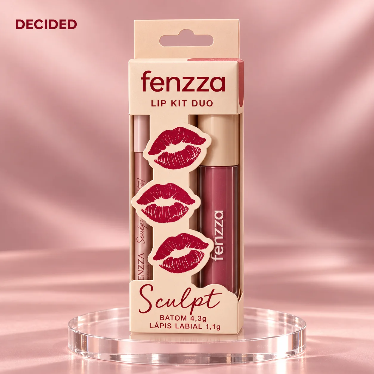 Kit Lápis Labial e Batom Líquido Fenzza Duo Sculpt Cor 04 Fenzza Cor 04