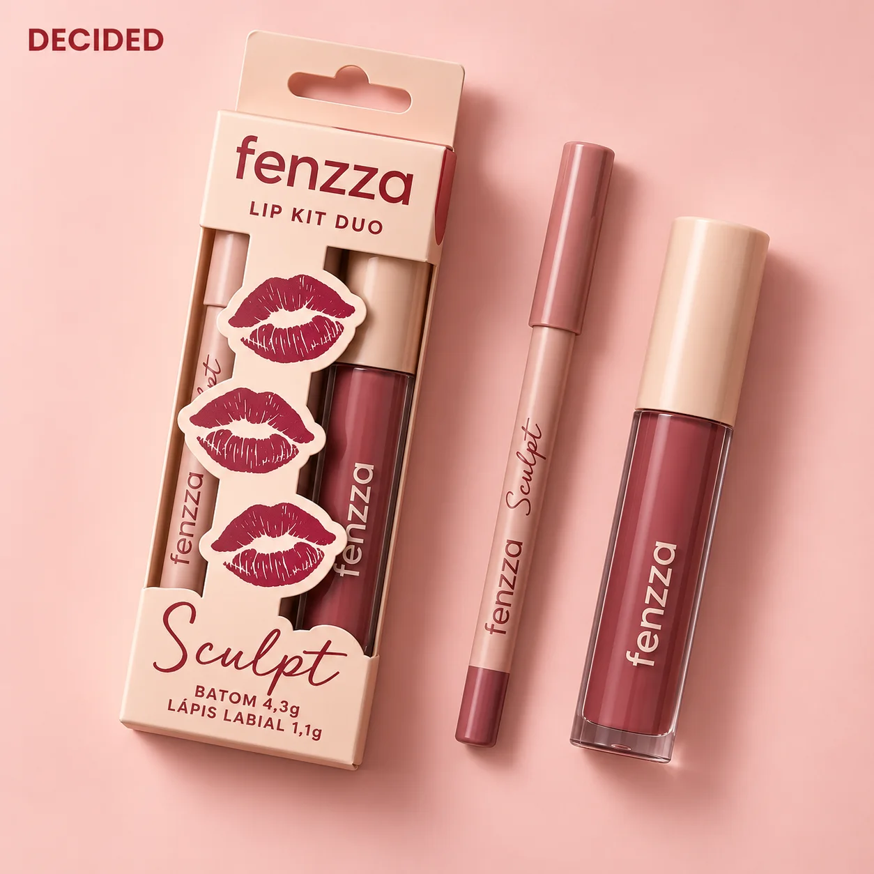 Kit Lápis Labial e Batom Líquido Fenzza Duo Sculpt Cor 04 Fenzza Cor 04