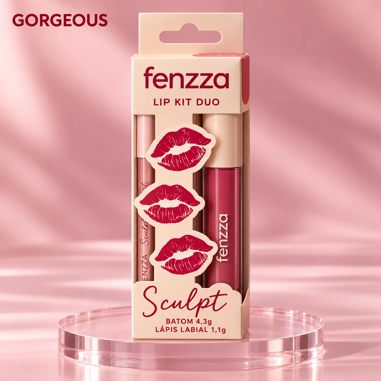 Kit Lápis Labial e Batom Líquido Fenzza Duo Sculpt Cor 05 Fenzza Cor 05