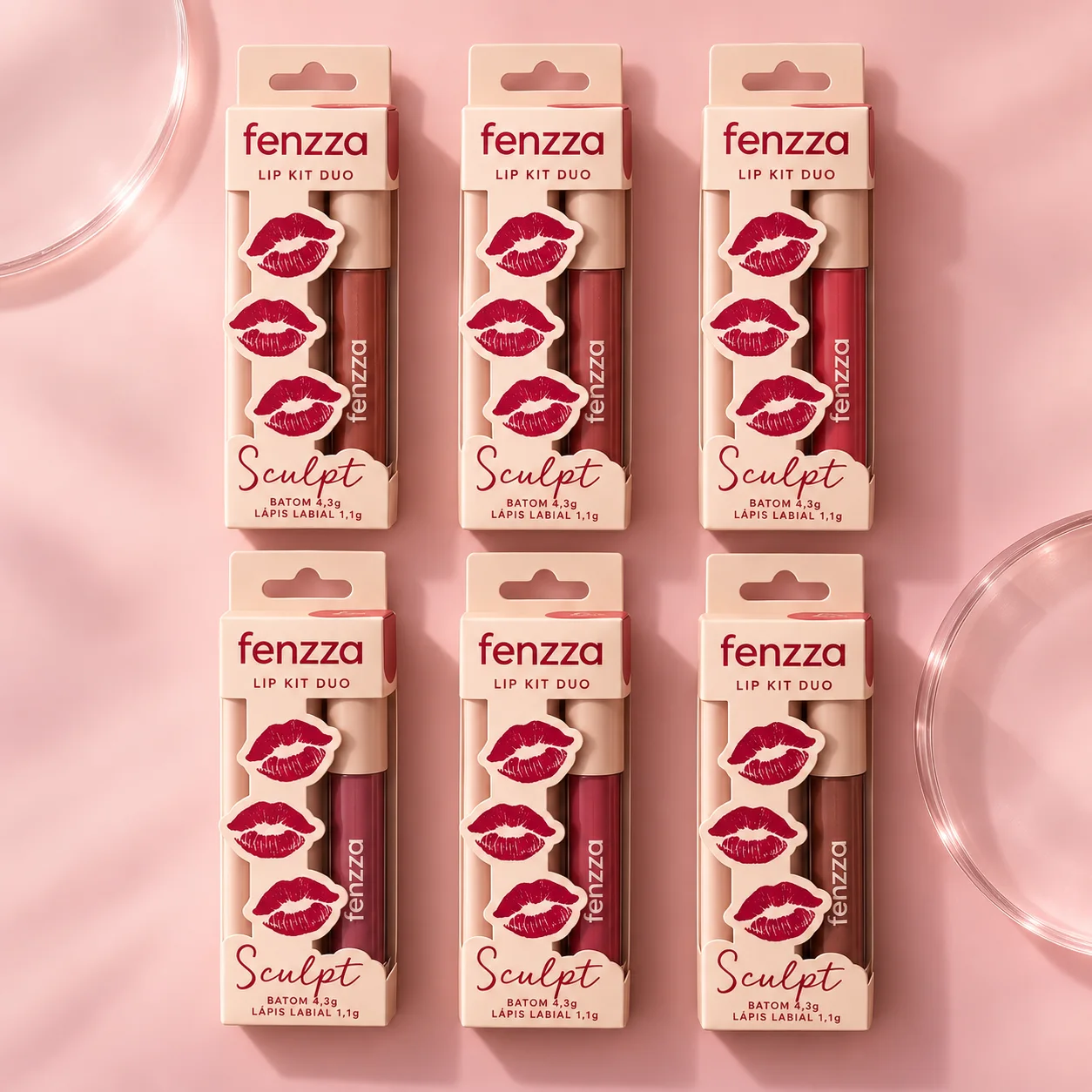 Kit Lápis Labial e Batom Líquido Fenzza Duo Sculpt Cor 06 Fenzza Cor 06