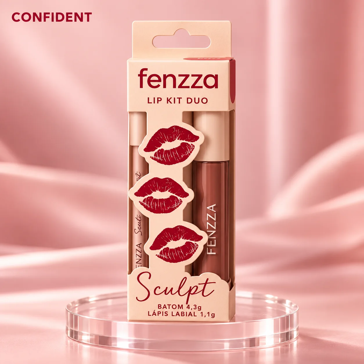 Kit Lápis Labial e Batom Líquido Fenzza Duo Sculpt Cor 06 Fenzza Cor 06