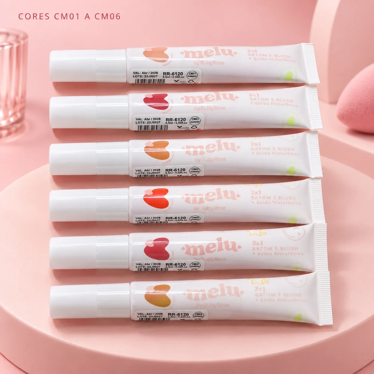 Batom e Blush Líquido 2 em 1 Melu CM02 Trampolim 9,5 mL