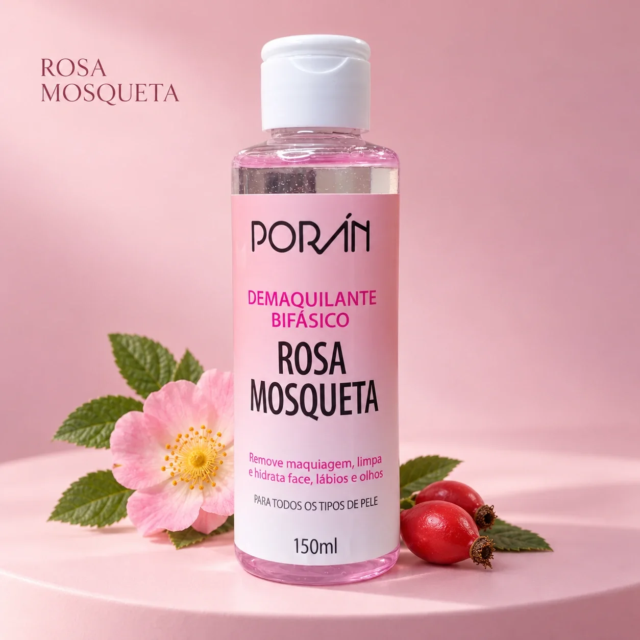 Demaquilante Bifásico Rosa Mosqueta Porán 150 mL | Limpeza Facial · 150ml