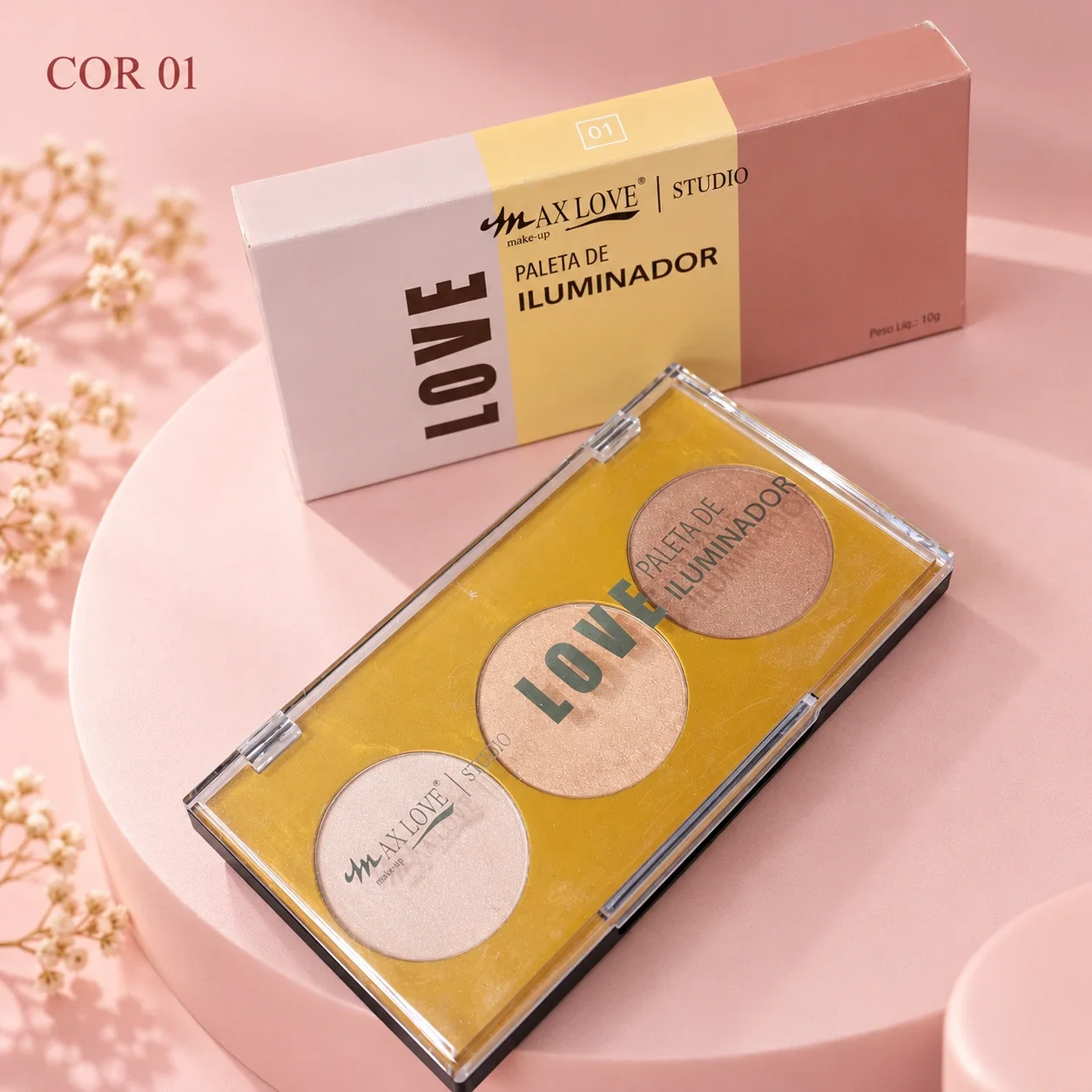 Paleta de Iluminador 3 Tons Max Love Cor 01 10 g | Maquiagem Facial · 10g