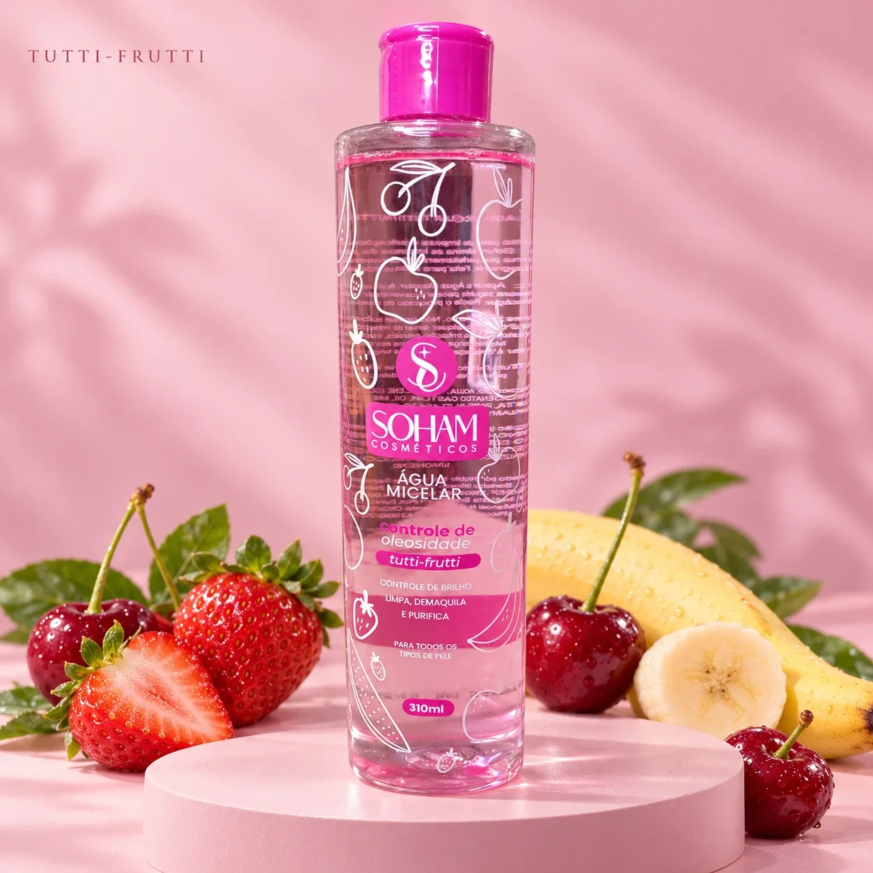 Água Micelar Tutti-Frutti Soham 310 mL | Limpeza Facial · 310ml